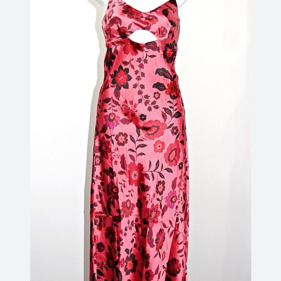 🏷️ NWT House of Harlow 1960 Pink Satin Floral Cut Out Midi Slip Dress - Picture 7 of 15